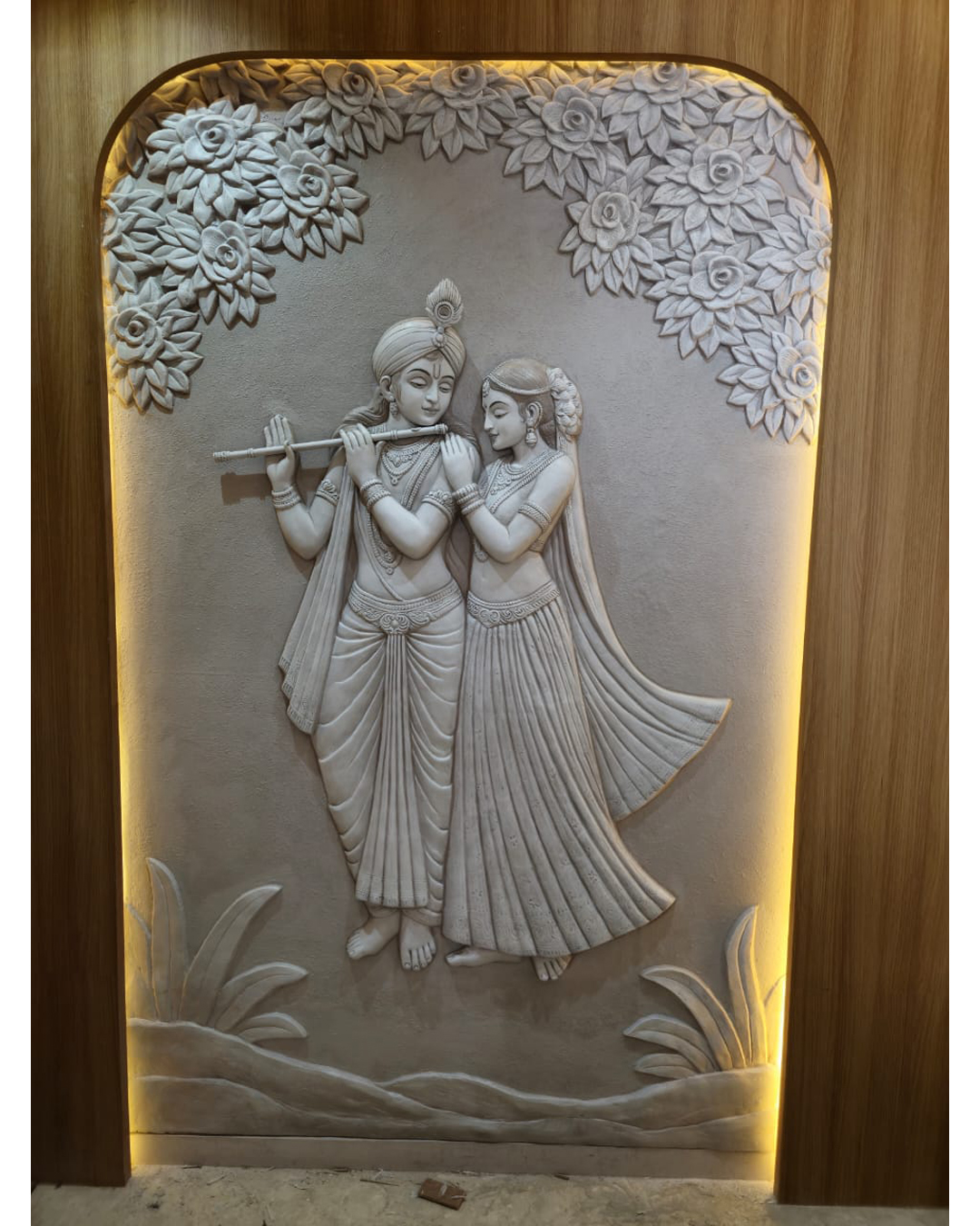 Riddhi Siddhi Art Creations - Classic White Stone Flute Playing Couple Mural